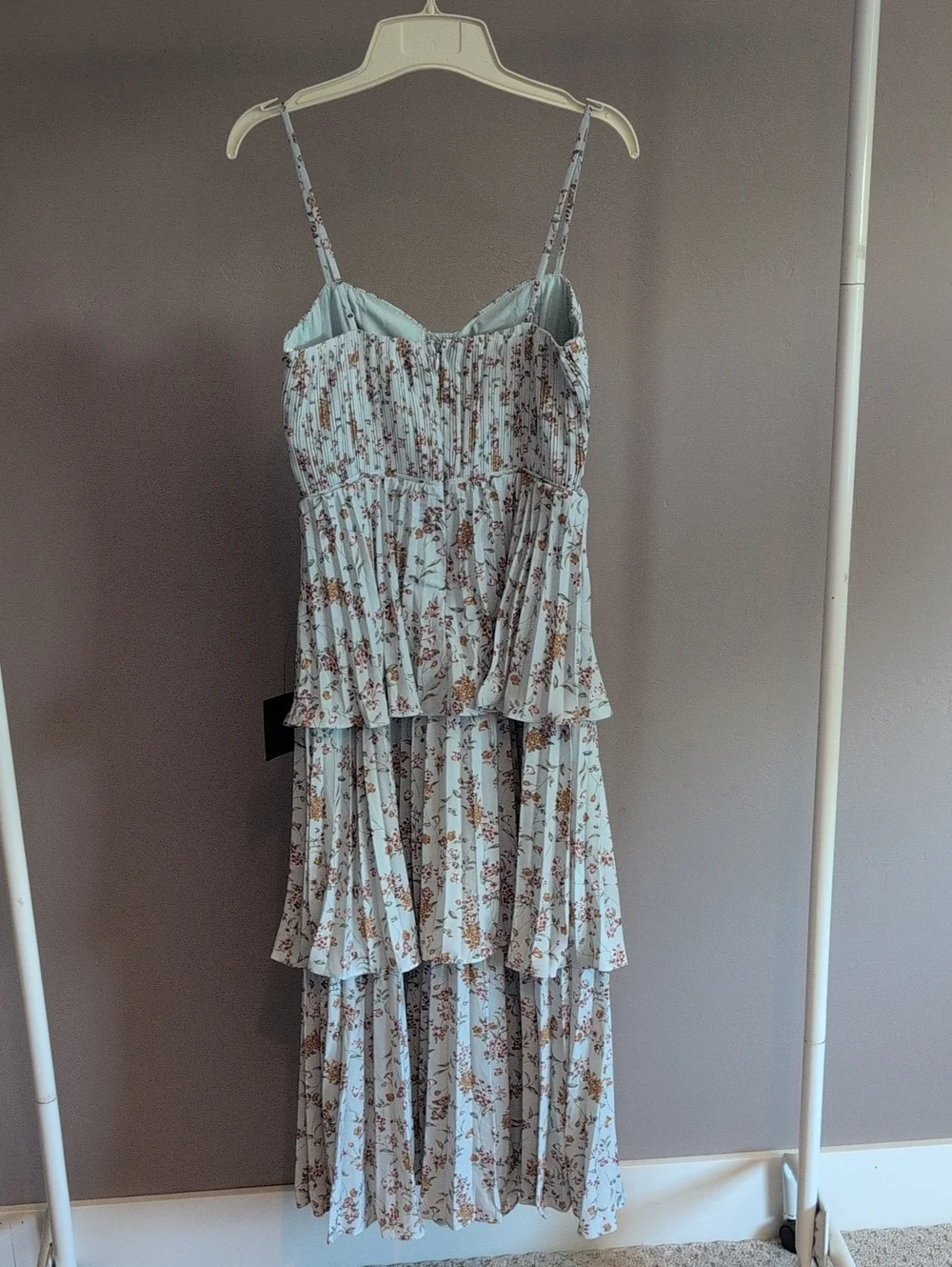 Lulu's Cascading Crush Pale Blue Floral Printed Tiered Bustier Midi Dress - Picture 3 of 13